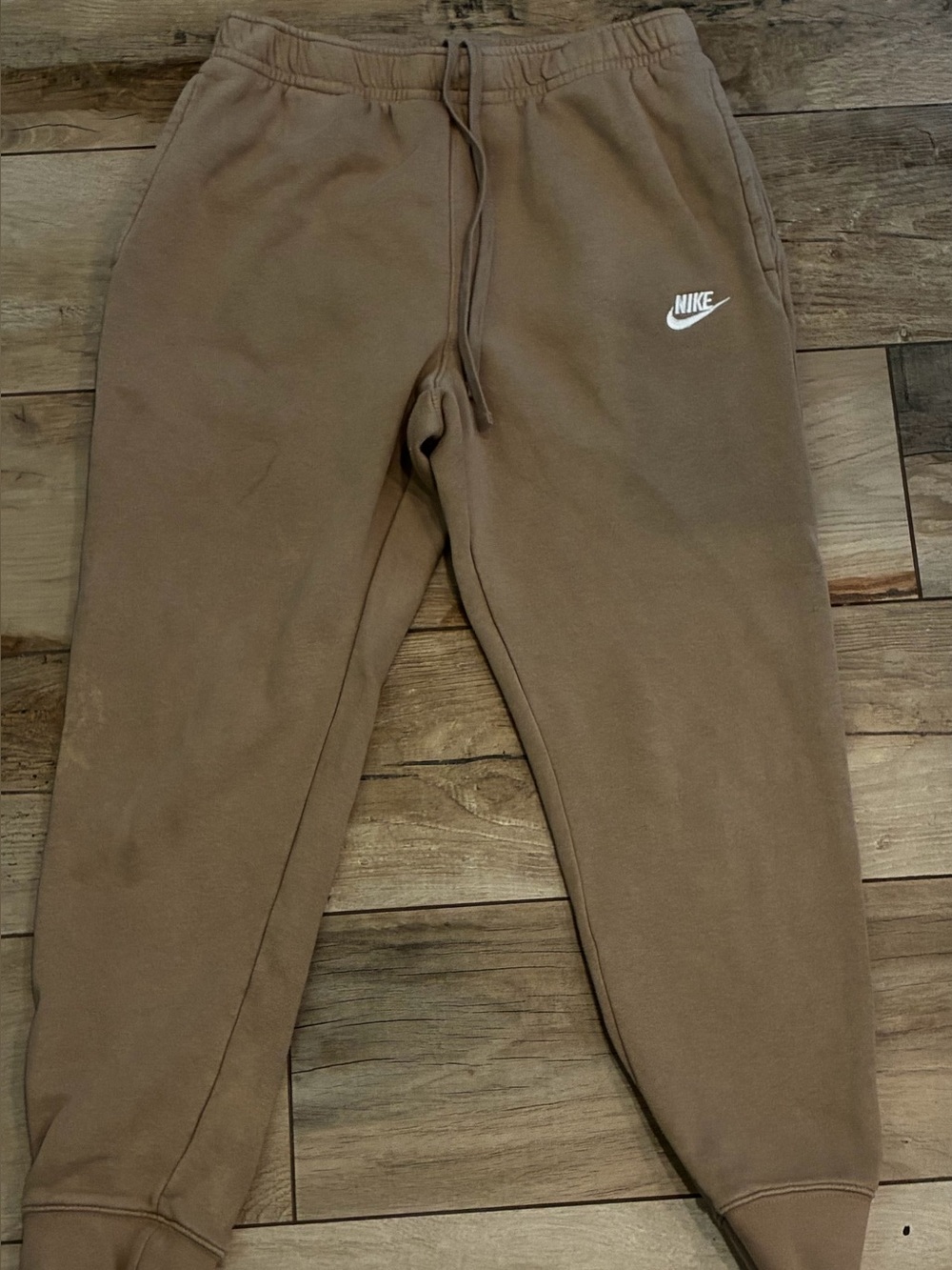 Nike Brown Fleece Joggers with White Logo with flaws( small spots